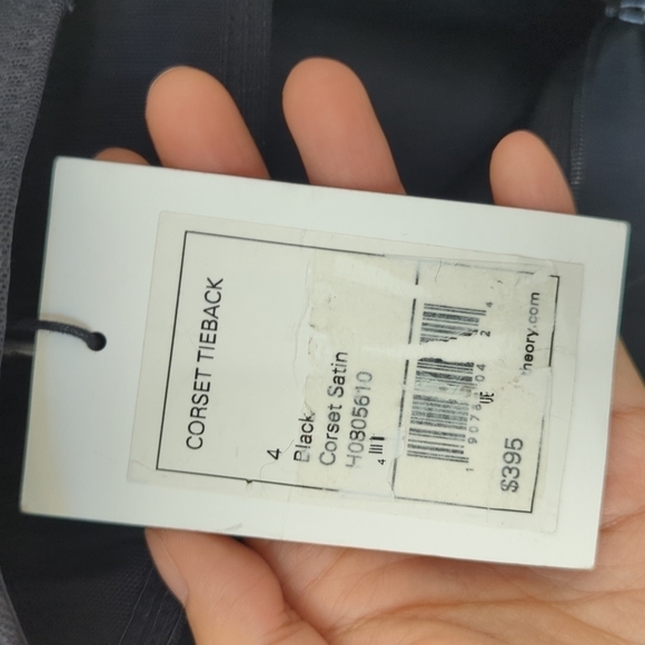Theory Corset Strapless Tieback Satin Mini Dress Black Sz 4 minimal cocktail - Picture 13 of 14